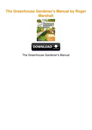 The Greenhouse Gardener's Manual by Roger Marshall