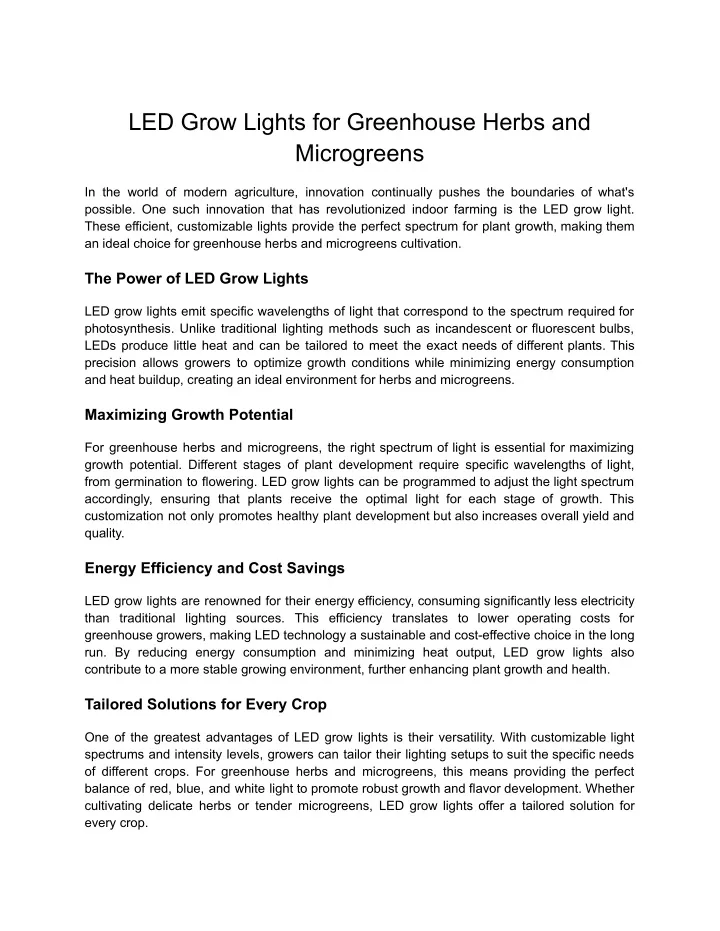 led grow lights for greenhouse herbs