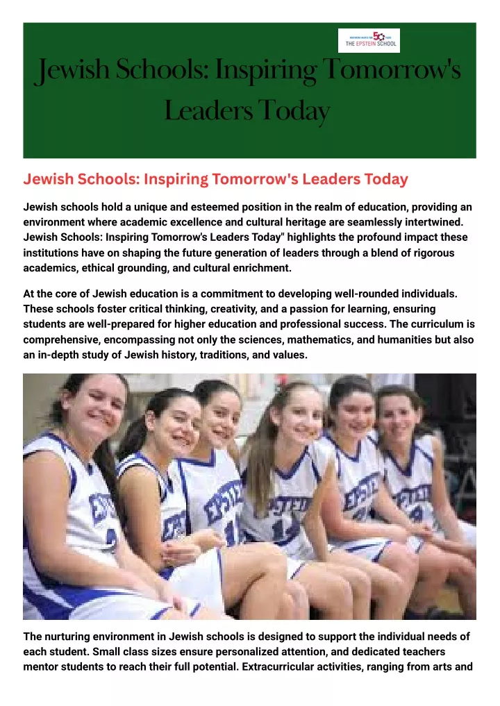 jewish schools inspiring tomorrow s leaders today