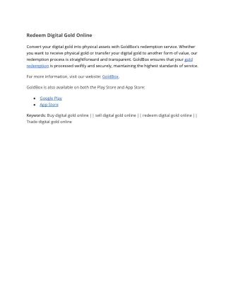 Redeem Digital Gold Online - GoldBox