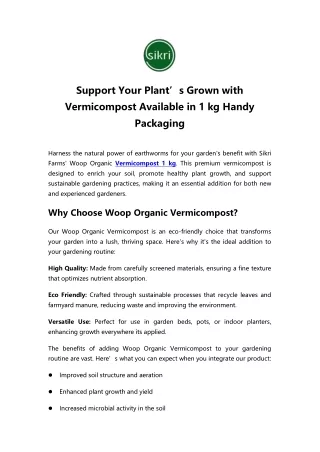 Support Your Plant’s Grown with Vermicompost Available in 1 kg Handy Packaging