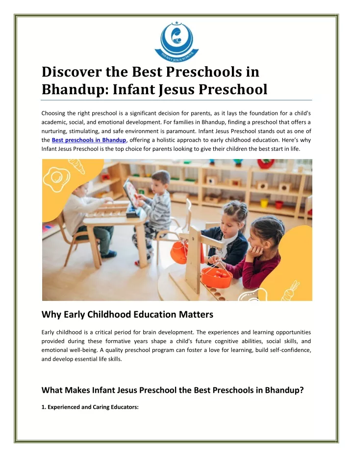 discover the best preschools in bhandup infant