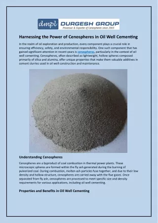 Harnessing the Power of Cenospheres in Oil Well Cementing