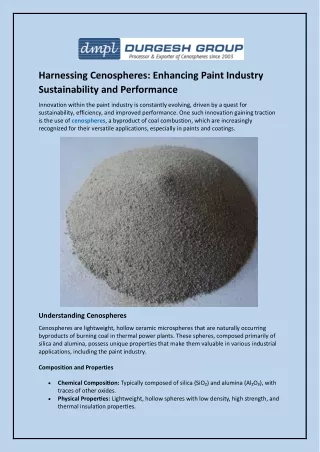 Harnessing Cenospheres: Enhancing Paint Industry Sustainability and Performance