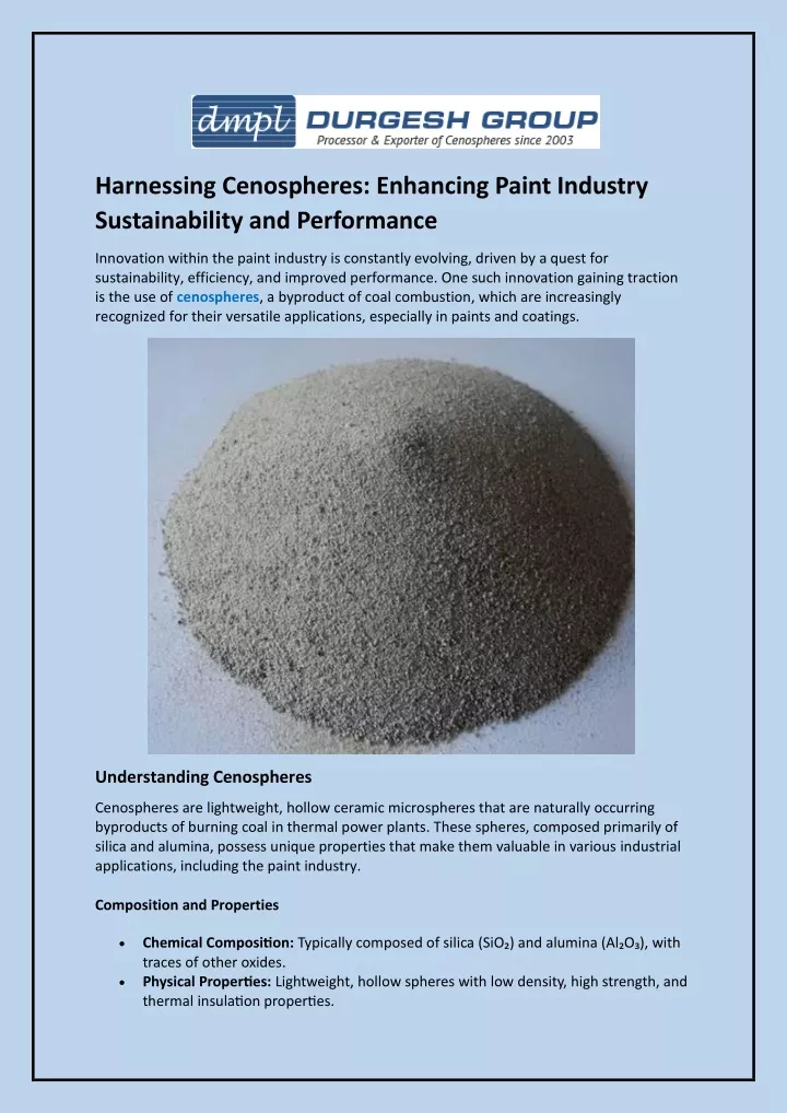 harnessing cenospheres enhancing paint industry