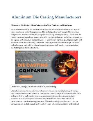 Aluminum Die Casting Manufacturers