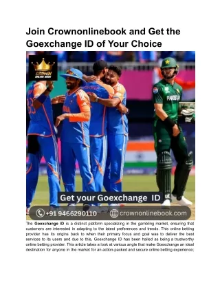 Join Crownonlinebook and Get the Goexchange ID of Your Choice