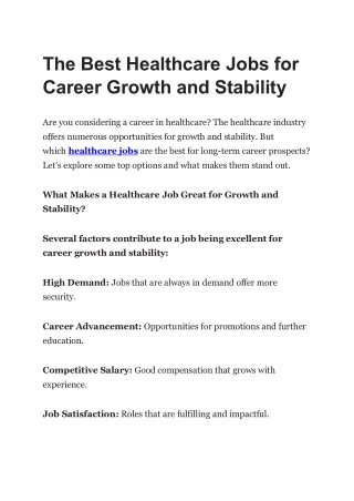 The Best Healthcare Jobs for Career Growth and Stability