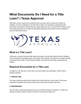 What Documents Do I Need for a Title Loan? | Texas Approval