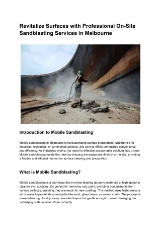 Premium On-Site Sandblasting Solutions for Melbourne's Toughest Jobs