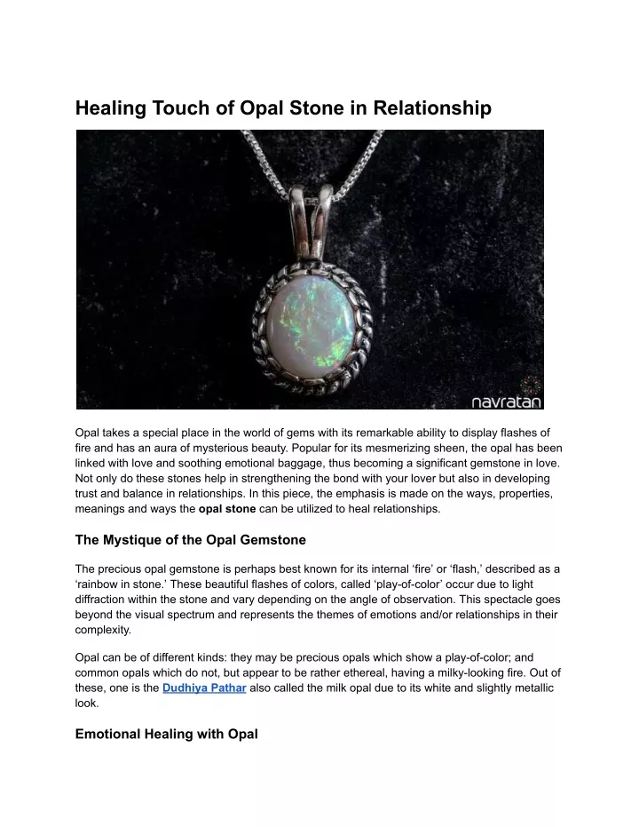 healing touch of opal stone in relationship