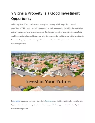 5 Signs a Property is a Good Investment Opportunity