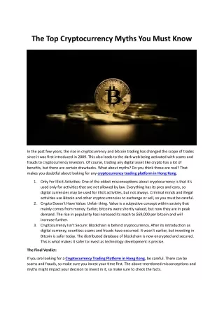 The Top Cryptocurrency Myths You Must Know