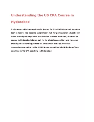 Understanding the US CPA Course in Hyderabad