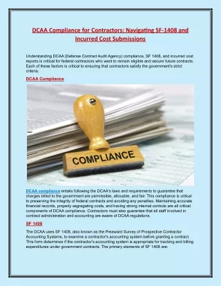 DCAA Compliance for Contractors Navigating SF-1408 and Incurred Cost Submissions