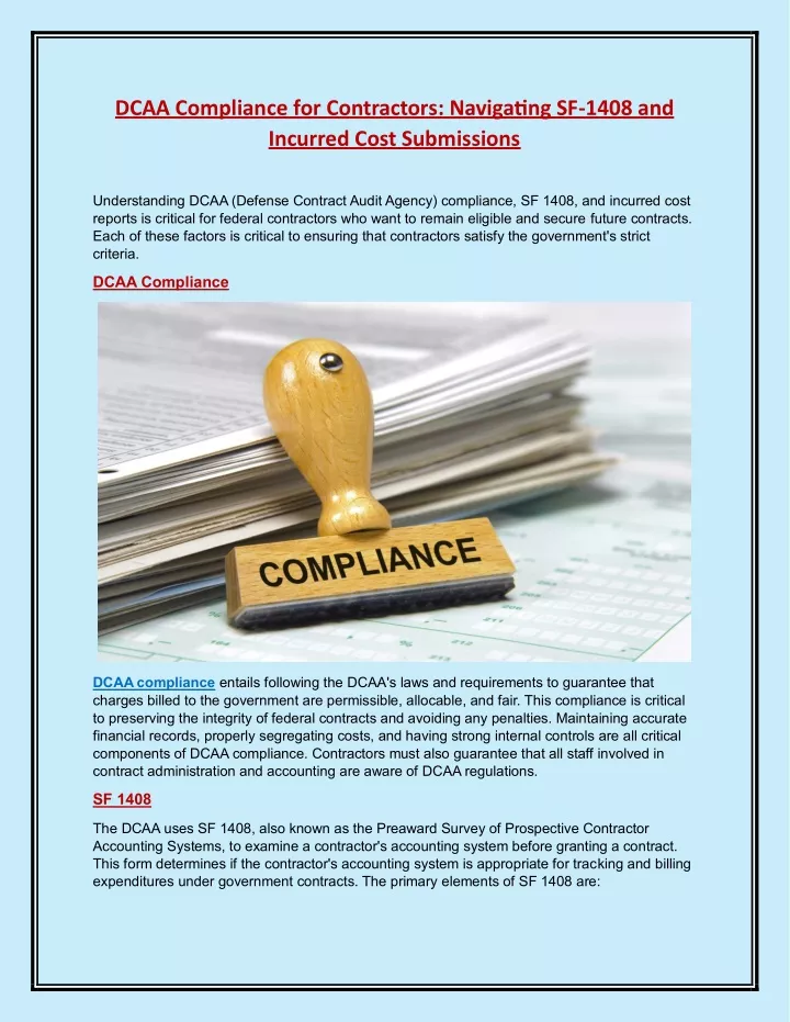 dcaa compliance for contractors navigating