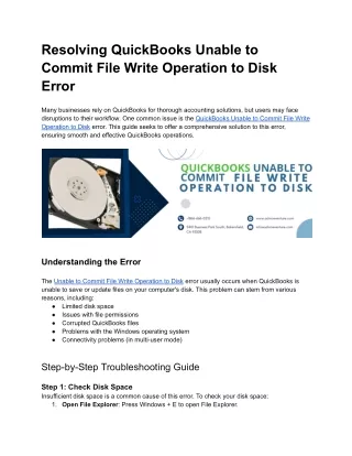 Resolving QuickBooks Unable to Commit File Write Operation to Disk Error