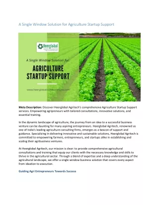 A Single Window Solution for Agriculture Startup Support