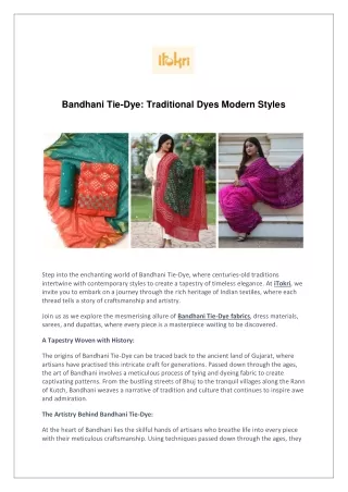 Bandhani Tie-Dye: Traditional Dyes Modern Styles