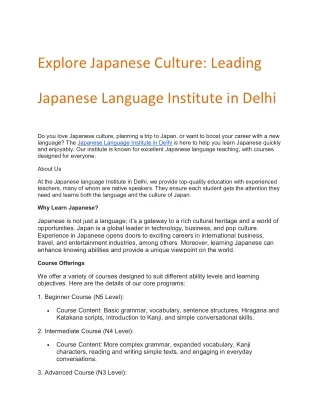 Explore Japanese Culture: Leading Japanese  Language Courses in Delhi