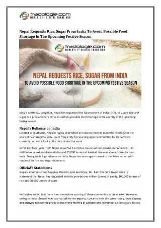 Nepal Requests Rice, Sugar From India To Avoid Possible Food Shortage In The Upcoming Festive Season 1