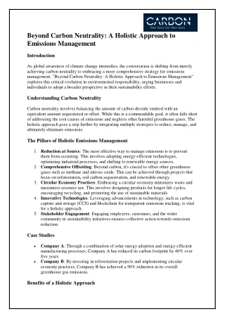 Beyond Carbon Neutrality: A Holistic Approach to Emissions Management