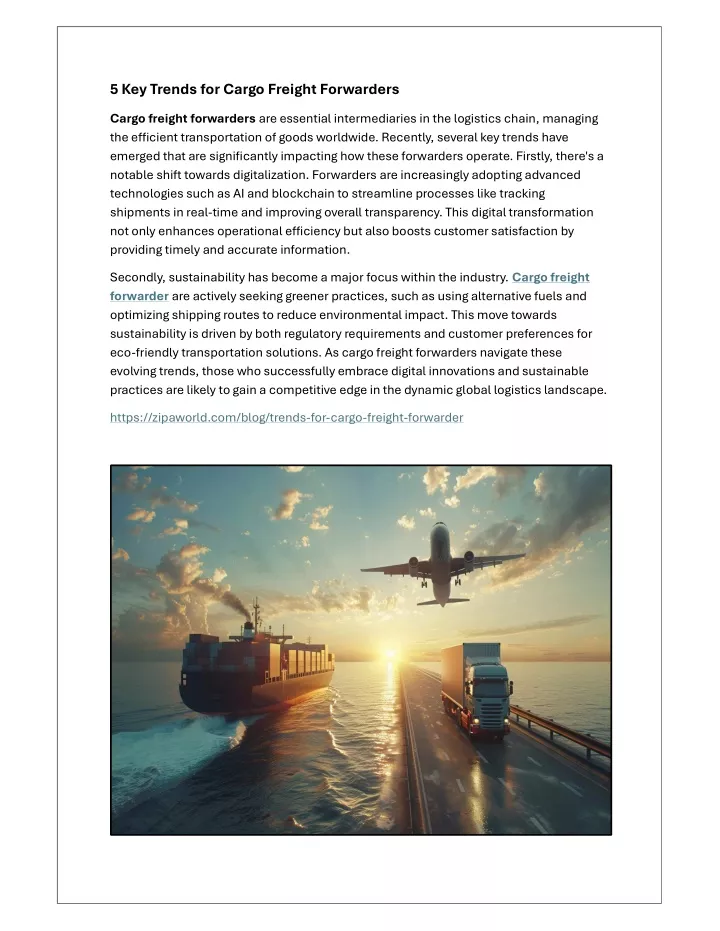 5 key trends for cargo freight forwarders