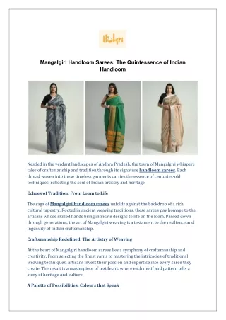 Mangalgiri Handloom Sarees: The Quintessence of Indian Handloom