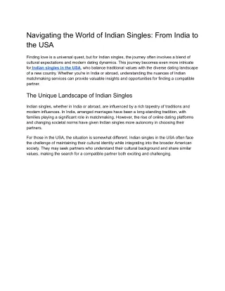 Navigating the World of Indian Singles_ From India to the USA