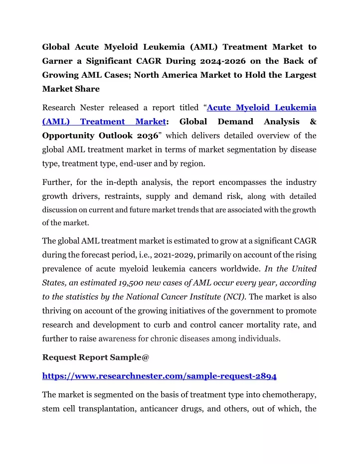 global acute myeloid leukemia aml treatment