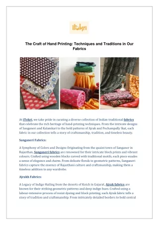 The Craft of Hand Printing: Techniques and Traditions in Our Fabrics