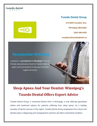 Sleep Apnea And Your Dentist Winnipeg’s Tuxedo Dental Offers Expert Advice