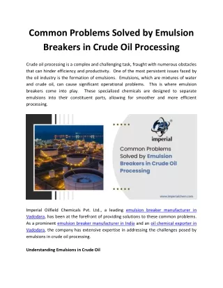 Common Problems Solved by Emulsion Breakers in Crude Oil Processing