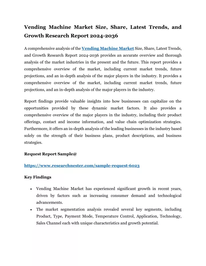 vending machine market size share latest trends