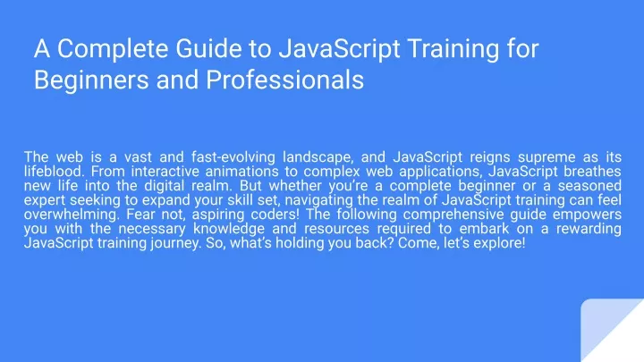 a complete guide to javascript training