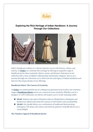 Exploring the Rich Heritage of Indian Handloom: A Journey Through Our Collections