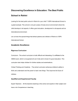 Discovering Excellence in Education: The Best Public School in Rohini