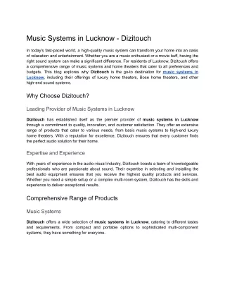 Music Systems in Lucknow - Dizitouch