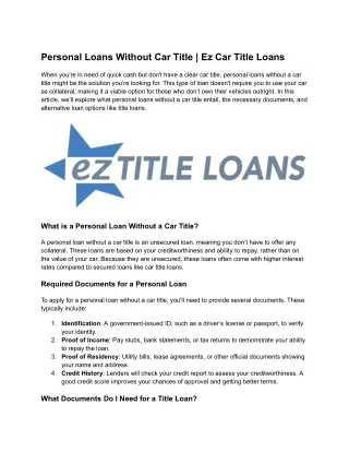 Personal Loans Without Car Title | Nationwide Lending | EZ Car Title Loans