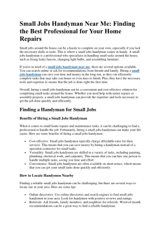 Small Jobs Handyman Near Me Finding the Best Professional for Your Home Repairs