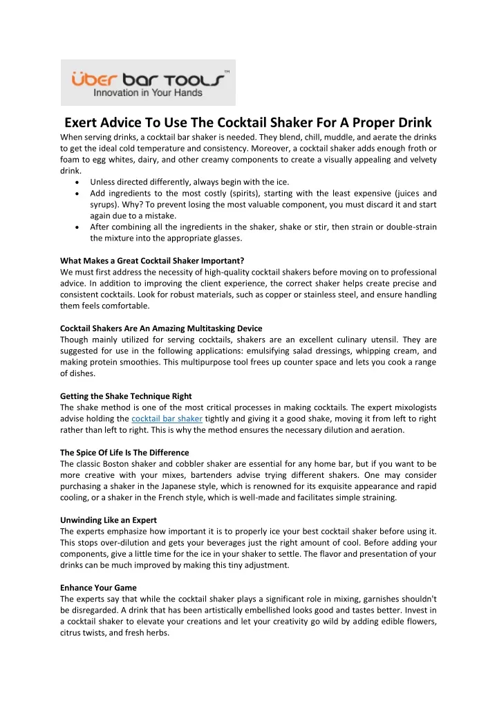 exert advice to use the cocktail shaker