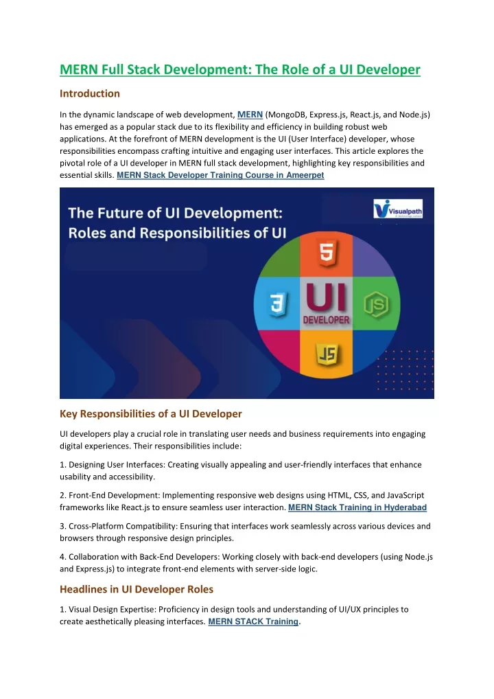 mern full stack development the role