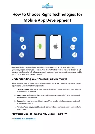 How to Choose Right Technologies for Mobile App Development