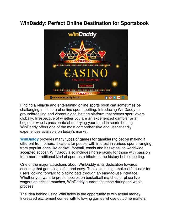 windaddy perfect online destination for sportsbook