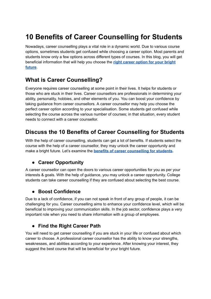 10 benefits of career counselling for students