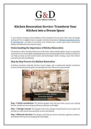 Kitchen Renovation Service: Transform Your Kitchen into a Dream Space