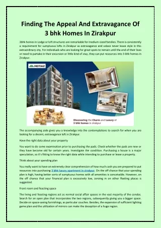 Finding The Appeal And Extravagance Of 3 bhk Homes In Zirakpur