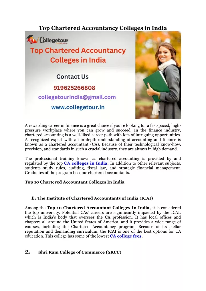 top chartered accountancy colleges in india