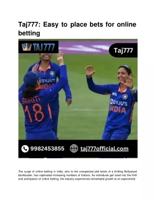 Taj777_ Easy to place bets for online betting