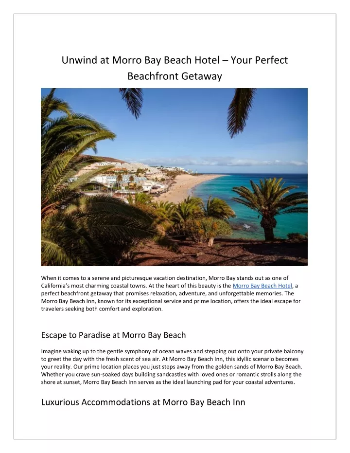 unwind at morro bay beach hotel your perfect